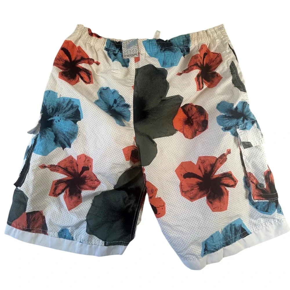 Banana Split‎ USA Mens XL Board Shorts Tropical Hibiscus Floral Mesh Lined White